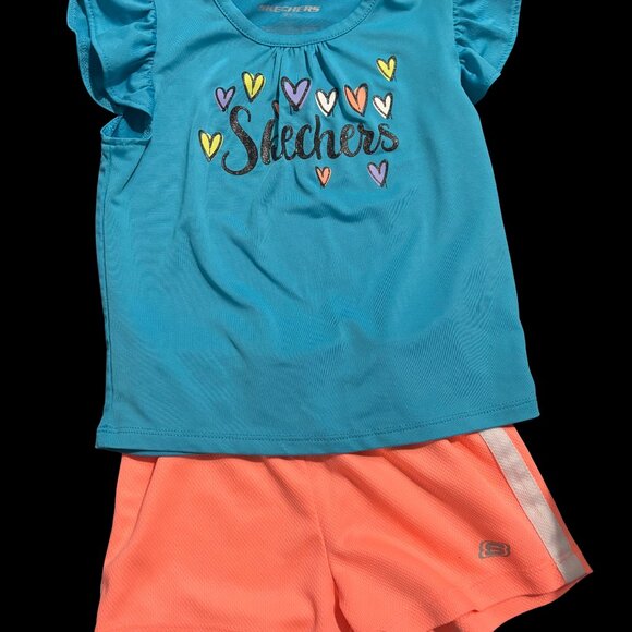 Sketchers Toddler Girls 2T Blue and Orange Summer Outfit Shorts T-Shirt - Picture 1 of 3